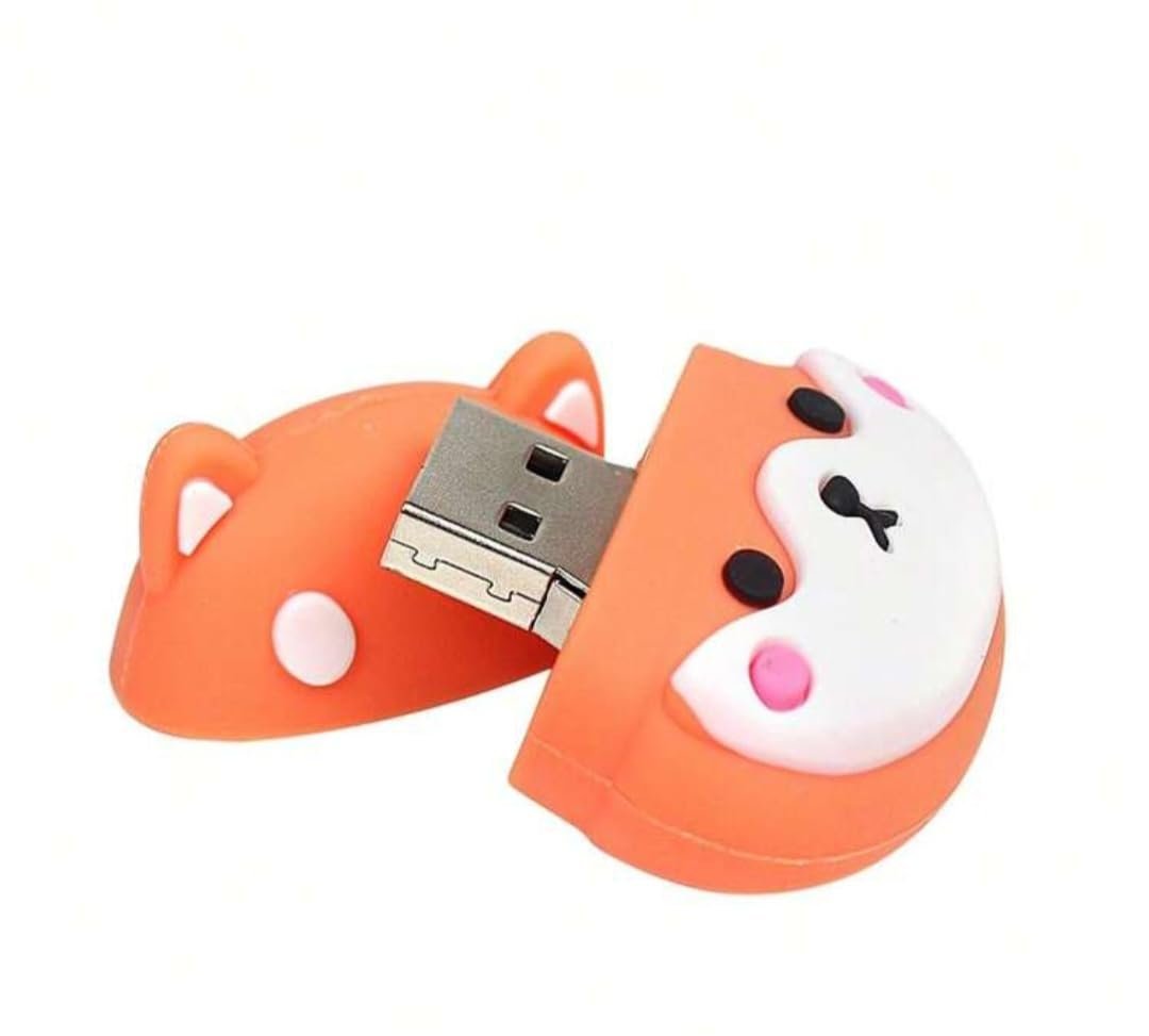 SippyTales~Cartoon USB Flash Drive, Orange and White Design, Cute Dog Style Portable Storage Device, 2.0, High Speed (64, GB)