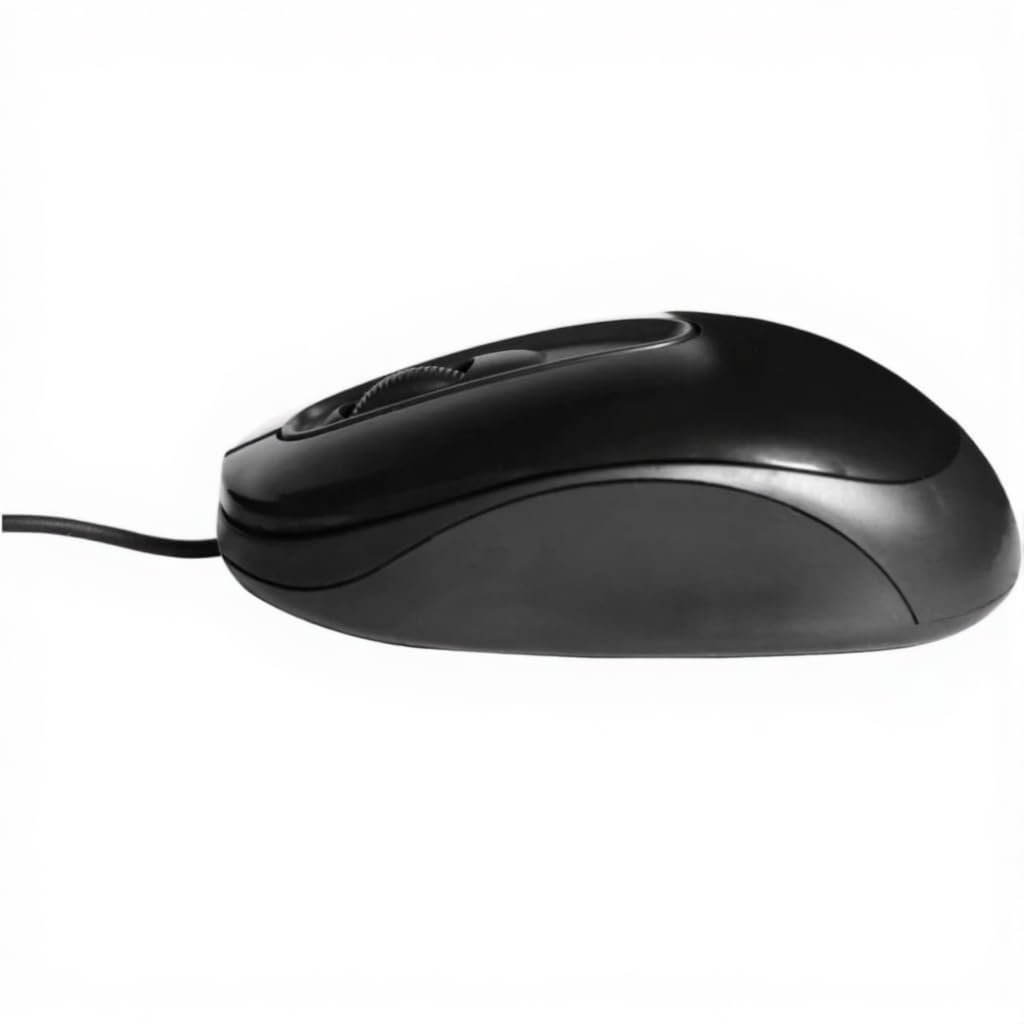 USB Optical Mouse, Black, Wired Computer Mouse with Long Cable, Ergonomic Design for Desktop PC and Laptop