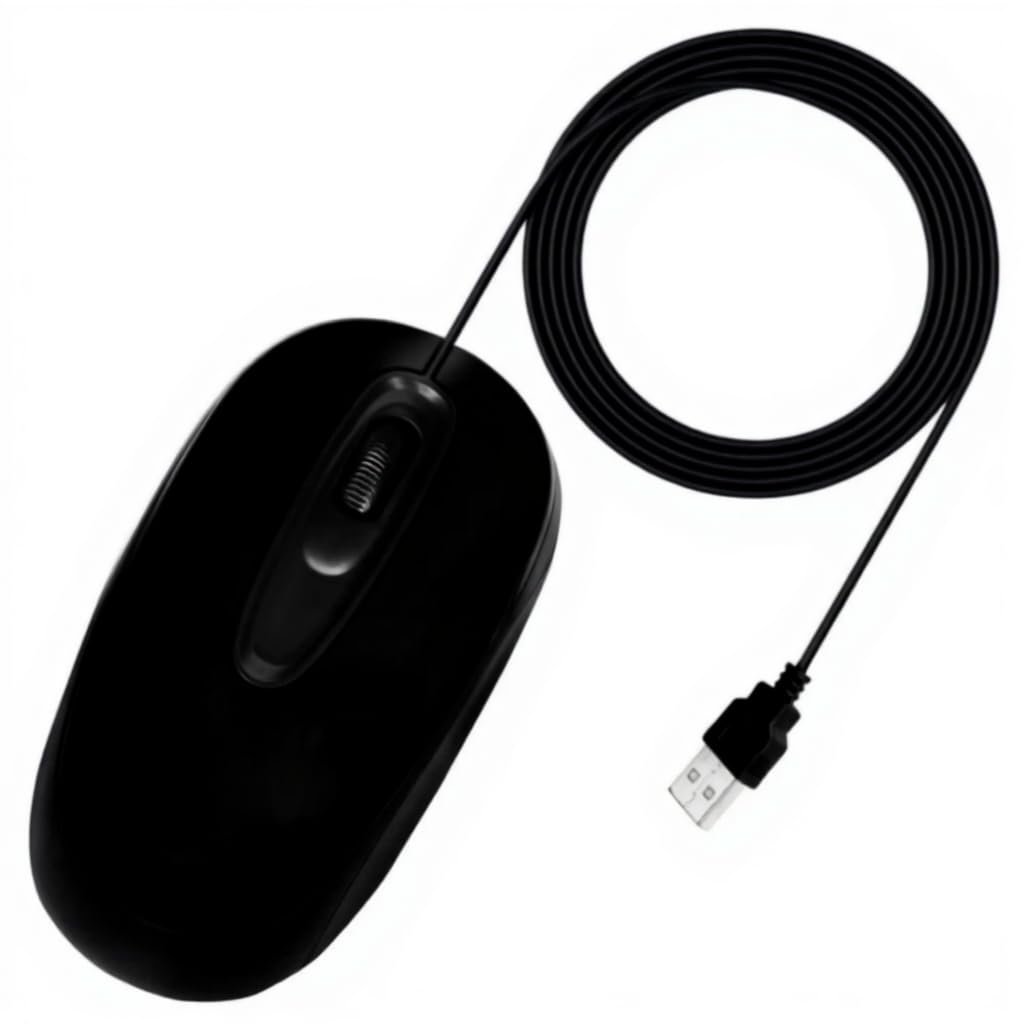 USB Optical Mouse, Black, Wired Computer Mouse with Long Cable, Ergonomic Design for Desktop PC and Laptop