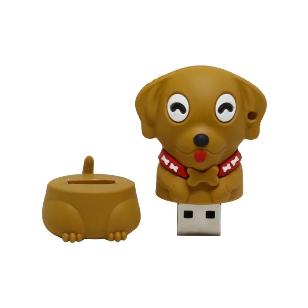 SippyTales~Cute Dog USB Flash Drive, Brown Puppy Design Memory Stick with Red Bone Collar, Novelty Animal Storage Device, 2.0 Pen Drive, High Speed Data Transfer (4, GB)