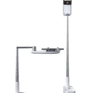 Adjustable Phone & Tablet Stand with LED Fill Light, 360° Rotating Holder, Height Adjustable Desk Mount for Live Streaming, Video Recording, Online Classes & Content Creation