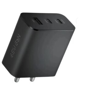 65W GaN Fast Charger, 3-Port USB C Charger with Dual USB-C & USB-A, PD/PPS Quick Charging Adapter