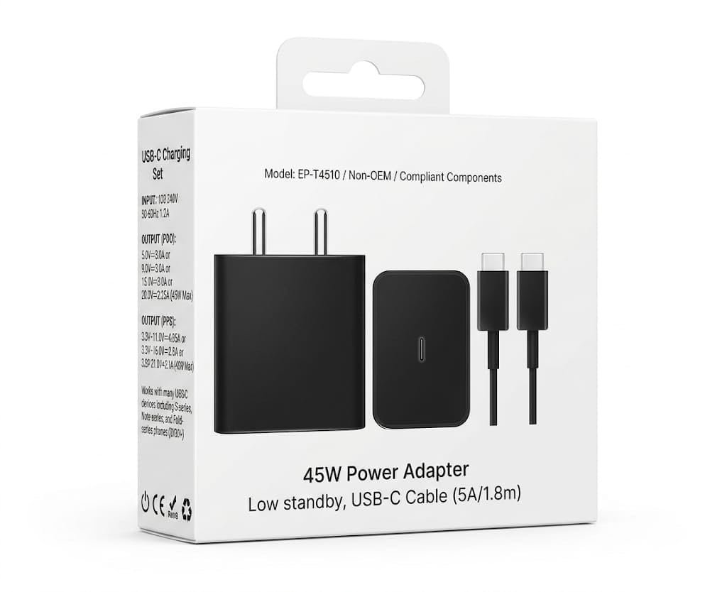 45W PD Super Fast Charger with 5A USB Type-C Cable | Fast Charging Adapter | 1.8M USB-C Cable for Samsung Galaxy S25/S24/S23/S22 Ultra, Note Series & Tab S9