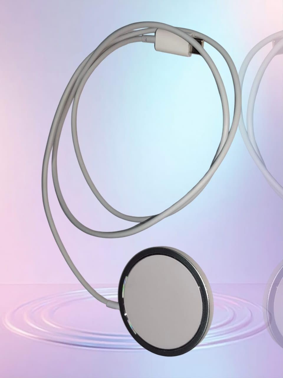 Magnetic Wireless Charger, Round Design, White and Silver
