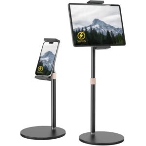 Tablet Stand Holder, Adjustable Height Tablet & Phone Stand for Desk, 360° Rotating Aluminum Metal Tablet Stand Mount Compatible for iPad Pro Air Mini, iPhone, Samsung, Kindle, Oneplus. (4"-11")