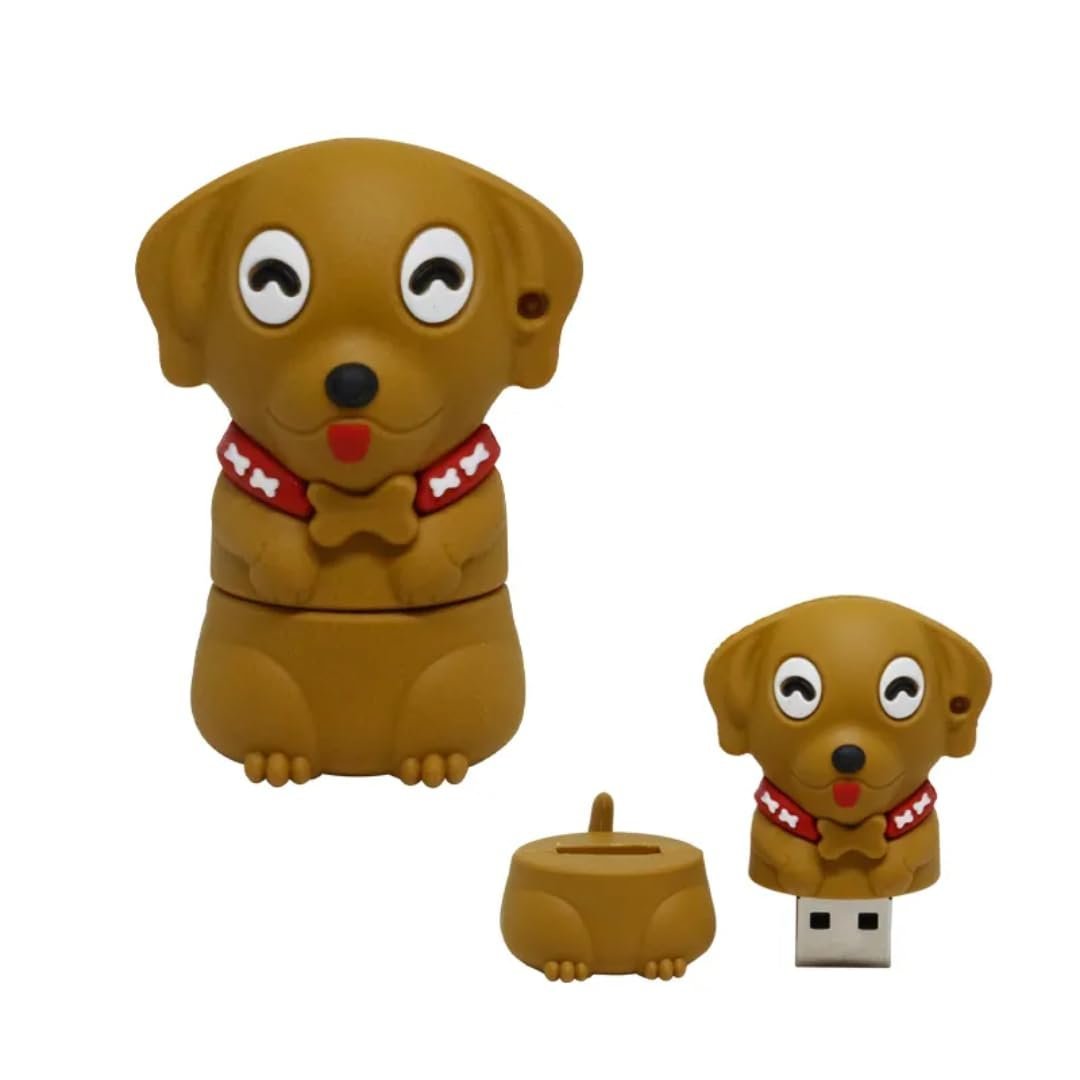 SippyTales~Cute Dog USB Flash Drive, Brown Puppy Design Memory Stick with Red Bone Collar, Novelty Animal Storage Device, 2.0 Pen Drive, High Speed Data Transfer (4, GB)