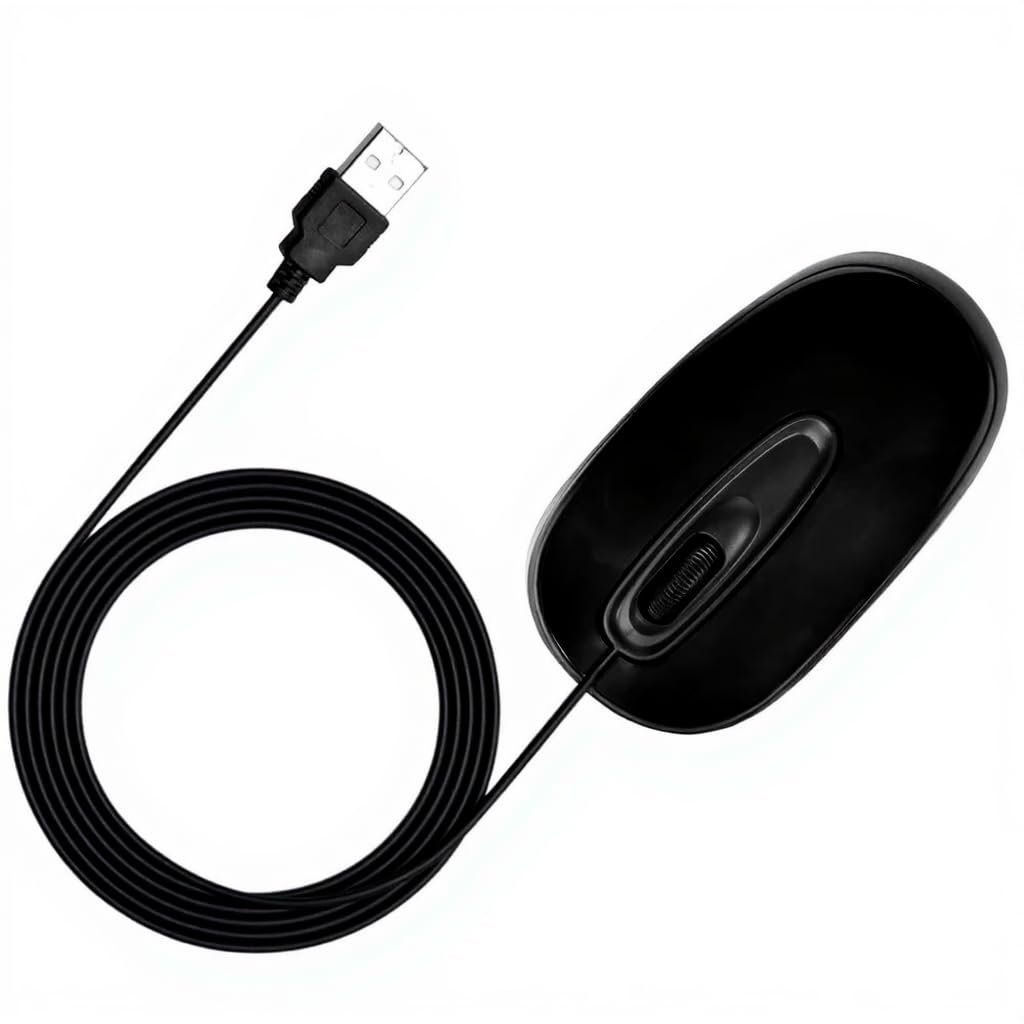 USB Optical Mouse, Black, Wired Computer Mouse with Long Cable, Ergonomic Design for Desktop PC and Laptop