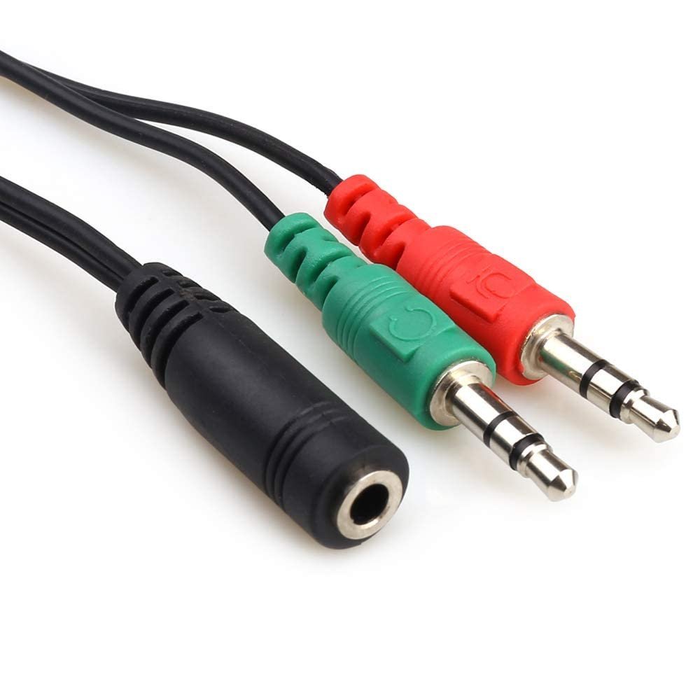 (Exclusively 𝟭𝟬+𝟱 Year Warranty 3.5mm Jack Headphone Mic Audio Y Splitter Cable 1 Male to 2 Female with Separate Headset/Microphone Adapter - (Red-Green, 20 cm)