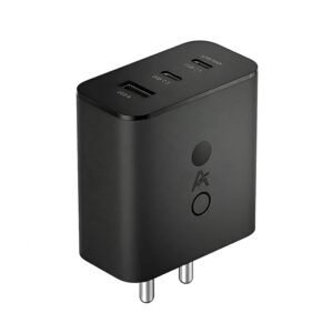 65W GaN 3-Port Type-C Fast Wall Adaptor Quick Charge 3A Compatible with CMF by Nothing 2/2A Plus, USB-C Phones, Android Devices, Portable Fast Charging Adaptor - White