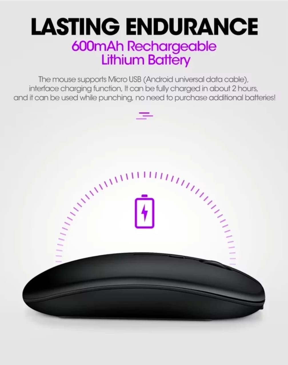 Wireless Mouse, Bluetooth and 2.4G Dual Mode, Rechargeable (Black)