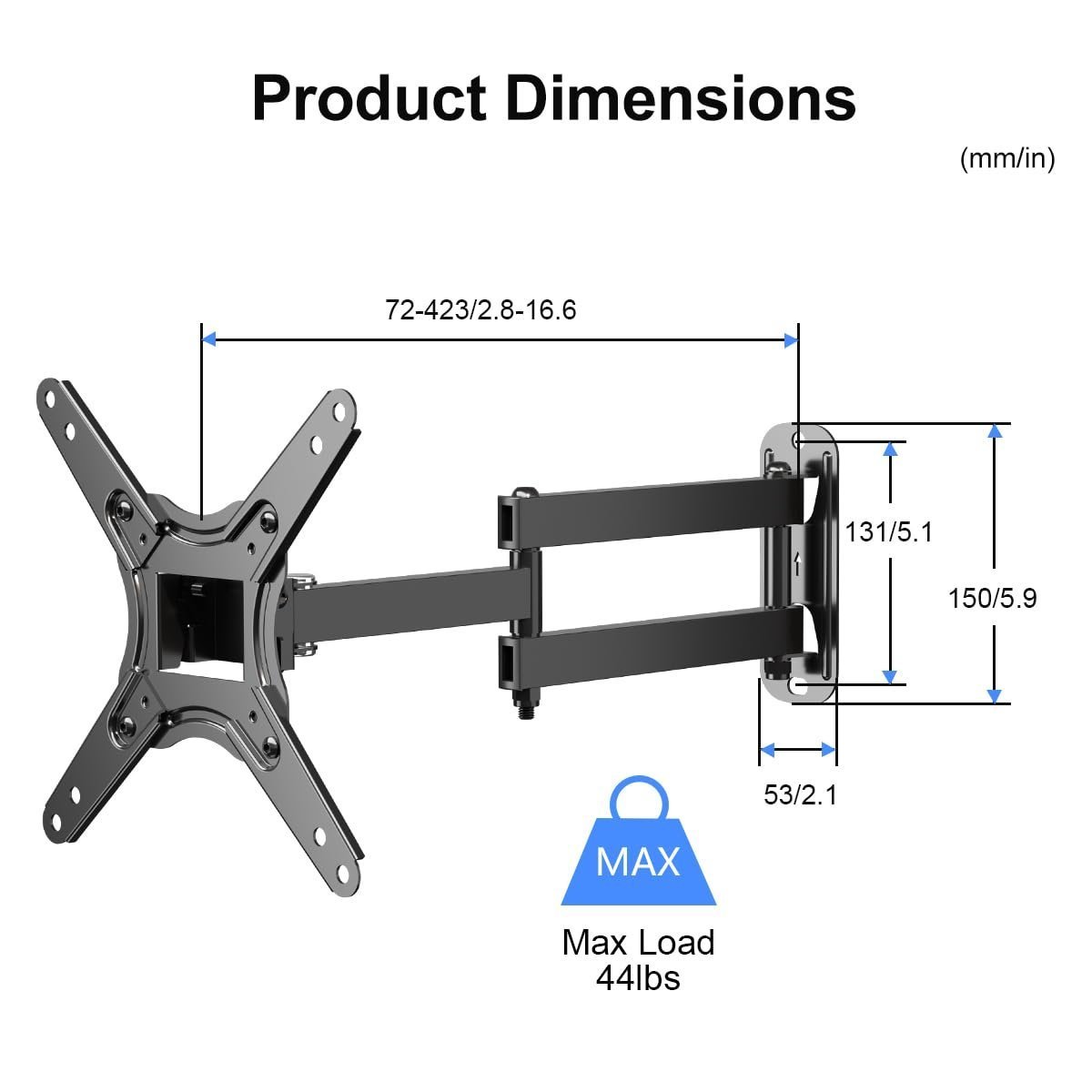 Full Motion TV Monitor Wall Mount for Most 13-43 Inch LED LCD Flat Curved Screen TVs & Monitors, Articulating Arms Swivel Tilt Extension Rotation, Max VESA 200x200mm up to 44lbs, MA1345