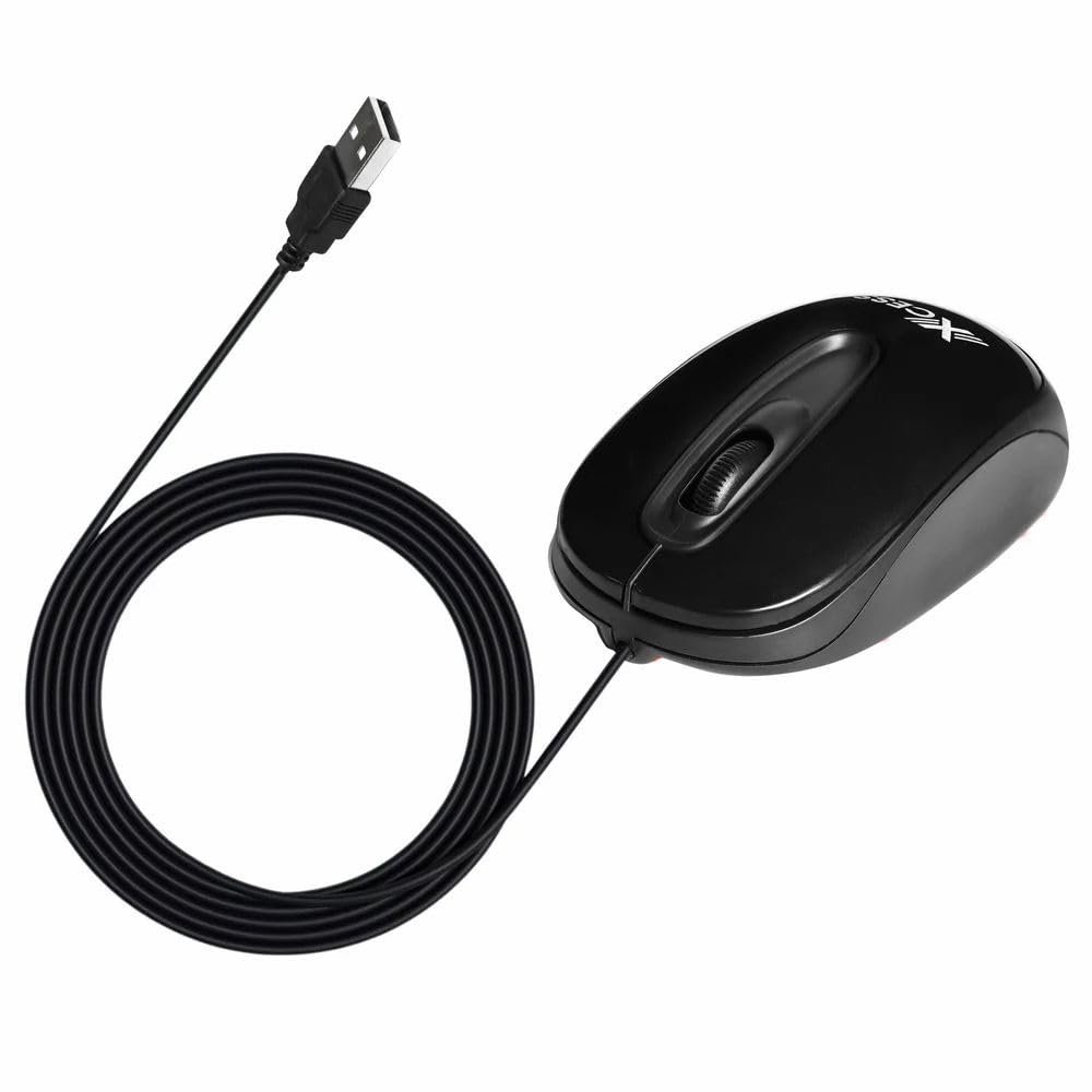 USB Optical Mouse, Black, Wired Computer Mouse with Long Cable, Ergonomic Design for Desktop PC and Laptop