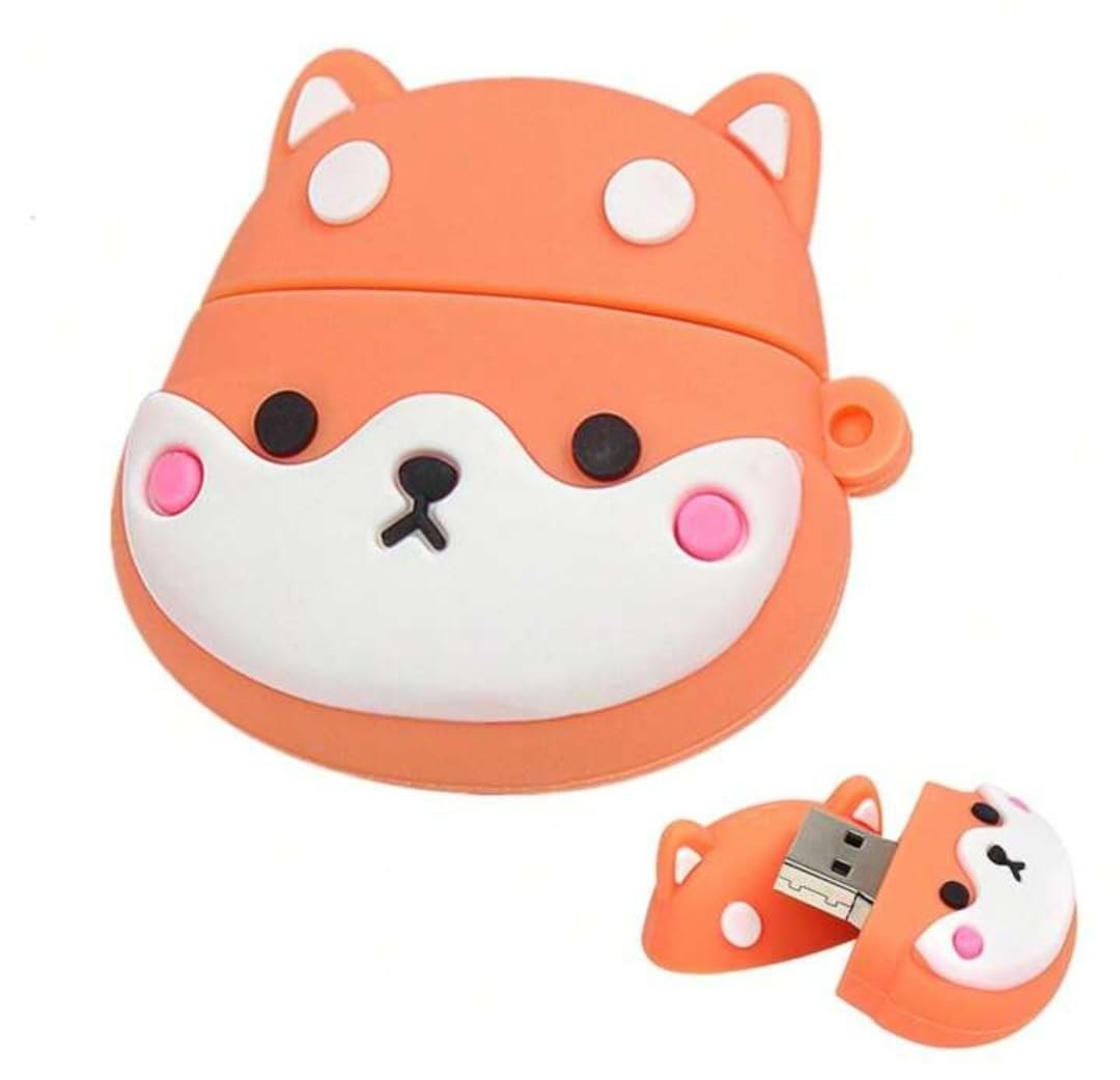 SippyTales~Cartoon USB Flash Drive, Orange and White Design, Cute Dog Style Portable Storage Device, 2.0, High Speed (64, GB)