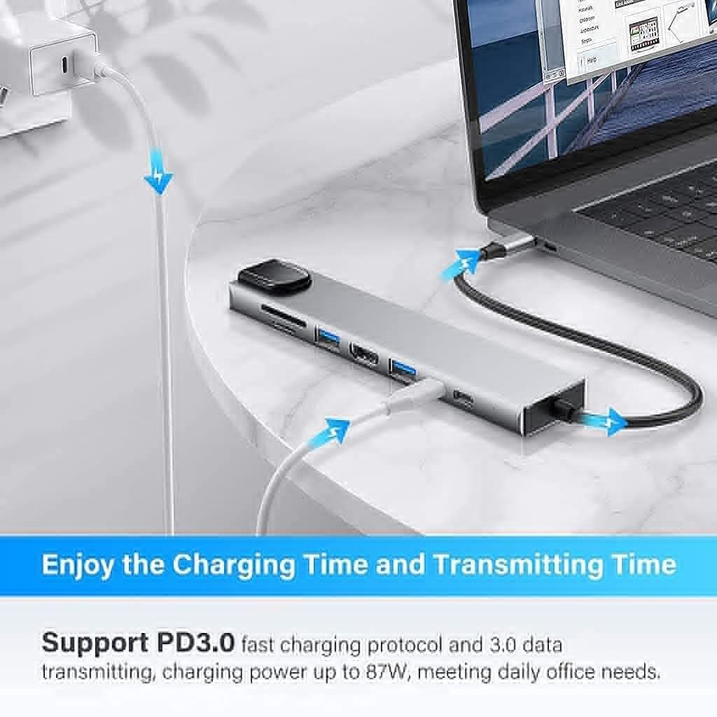 GENERIC USB C HDMI Adapter 8 in 1 Type C Docking Station Aluminum with 4K HDMI Output, RJ45,2 USB 3.0 Ports,Compatible with MacBook Pro