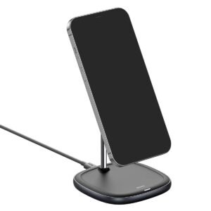 Desktop Wireless Charger Holder/Stand for Smartphone/Tablet (Holder + Wireless (Mag-Safe for iPhone 12), Black)