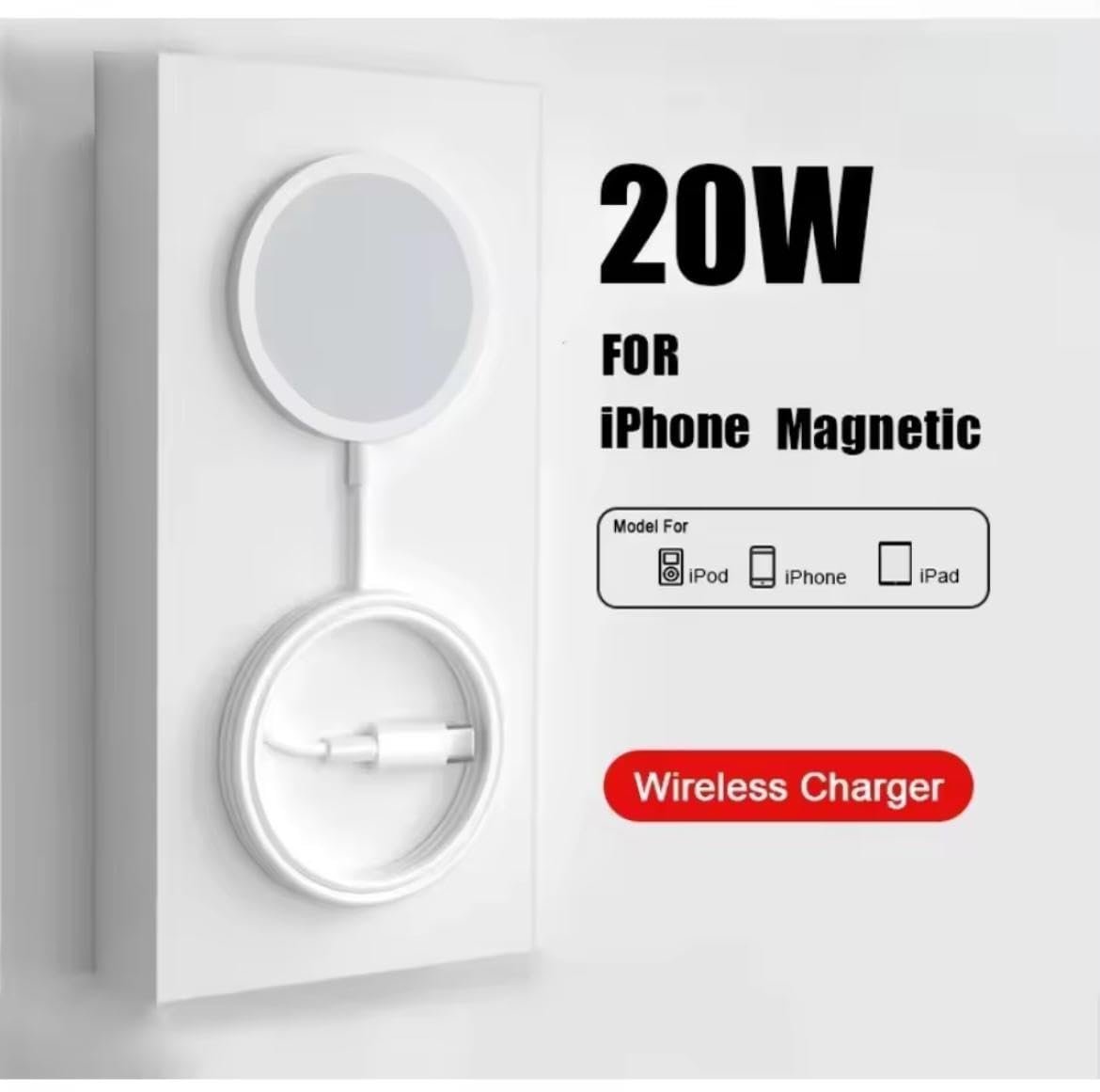 15W Magnetic Induction Wireless Charger with Fast Type-C Charging – Compatible with iPhone 15/14/13/12/11 Series (Standard, Pro, Pro Max) & AirPods