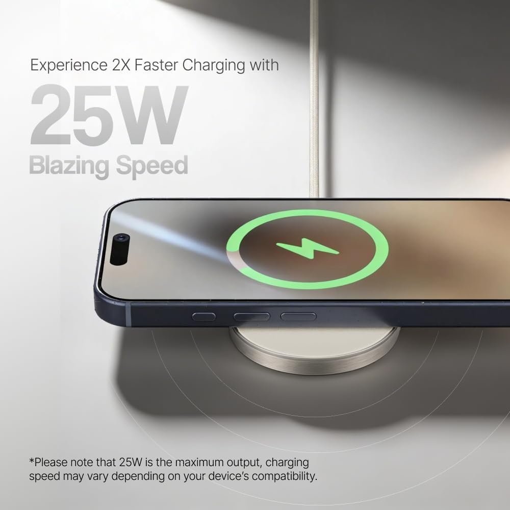 Magnetic Wireless Charging Pad 25W Fast Charger, Qi2 USB C Charger with Durable Braided Cable, Portable Magnetic Charging Disc for Smartphones