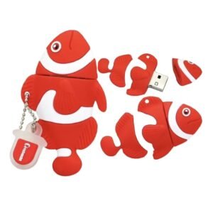 SippyTales~128GB, Fish USB Flash Drive, Red and White Silicone Design,2.0 Portable Data Storage Device