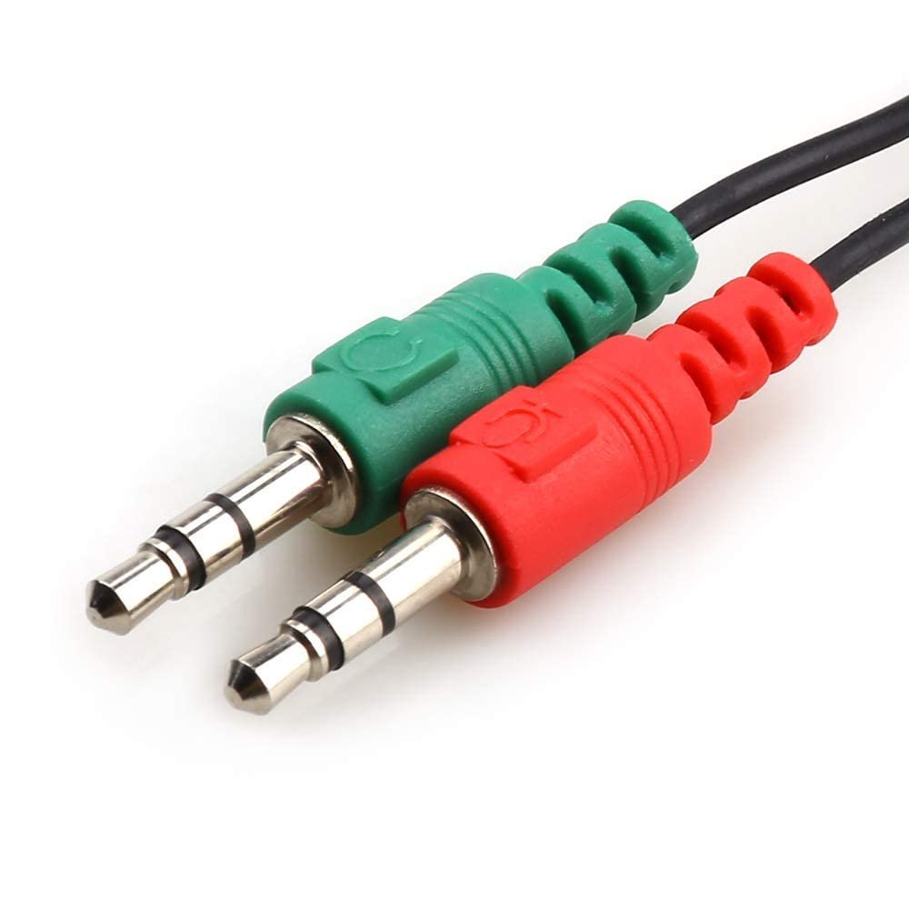 (Exclusively 𝟭𝟬+𝟱 Year Warranty 3.5mm Jack Headphone Mic Audio Y Splitter Cable 1 Male to 2 Female with Separate Headset/Microphone Adapter - (Red-Green, 20 cm)