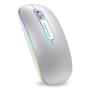 Dual Mode (BT 5.1+2.4G) Wireless Mouse with LED Lights, Silent Portable Lightweight Rechargeable Mouse for Laptop, Compatible with Mac OS/Windows/Chrome OS - Silver