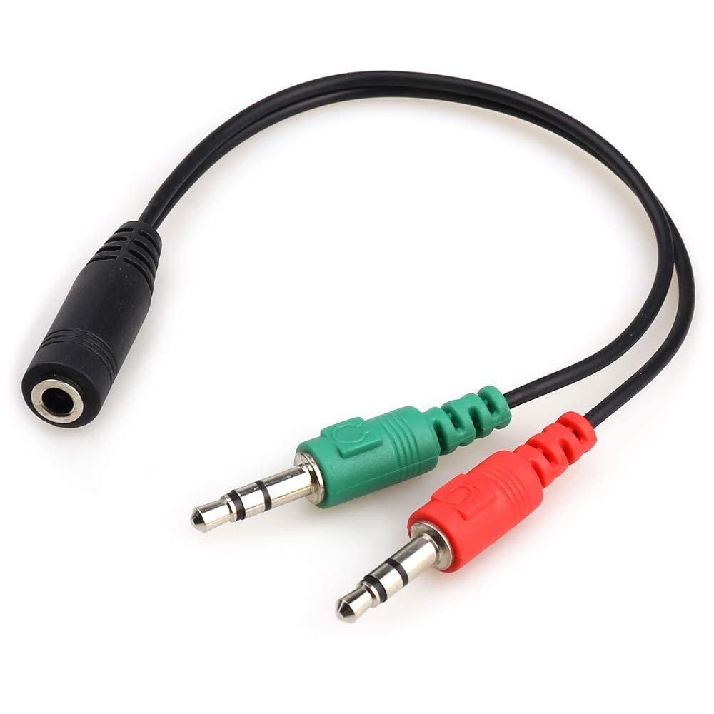 (Exclusively 𝟭𝟬+𝟱 Year Warranty 3.5mm Jack Headphone Mic Audio Y Splitter Cable 1 Male to 2 Female with Separate Headset/Microphone Adapter - (Red-Green, 20 cm)