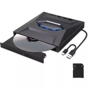 5 in 1 External CD DVD Drive USB 3.0 & Type-C Player Burner Portable +/-RW Disc Reader Writer With SD Card Slot and USB Ports for Laptop, Desktop, PC, Windows, Apple Mac, Computer