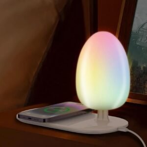 2 in 1 Desk Lamp Mobile Fast Charge Station/Magnetic Wireless Charger Pad, (RGB) LED Light Night lamp with Wireless Charging Function