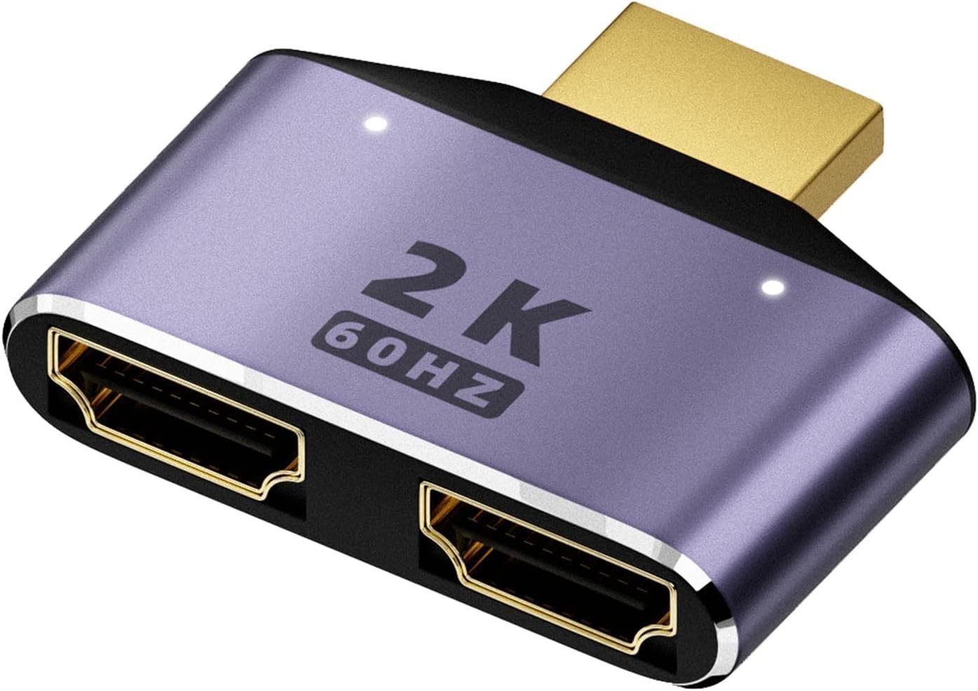 HDMI Splitter 1 in 2 Out Bi-Directional Switch – 2K@60Hz HD Display, HDMI 1 Male to 2 Female Adapter with LED Indicator for TV, Monitor, Laptops