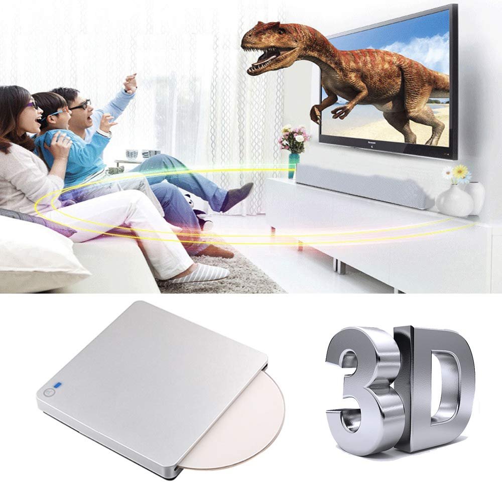 External 3D Blu Ray DVD Drive, USB 3.0 and Type-C Blu Ray CD DVD Drive Player Ultra Slim Slot-in CD DVD Burner with Smart Touch Compatible with Windows XP/7/8/10, Mac OS for MacBook, Laptop, PC