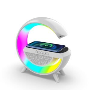 SHRIVYAA G Shape Bluetooth Speaker Lamp, 15W Wireless Charger, RGB Night Light | FM Radio, Bluetooth Speaker, USB/TF/AUX Music Player for Bedroom, Desk & Office