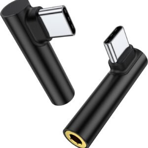 One Plus Original C to 3.5mm Audio Adapter 2 Pcs | Type-C to AUX Headphone Jack Dongle with DAC Chip | Right Angle Connector | Compatible with Mi, iqoo, Vivo, iPad Pro | Black