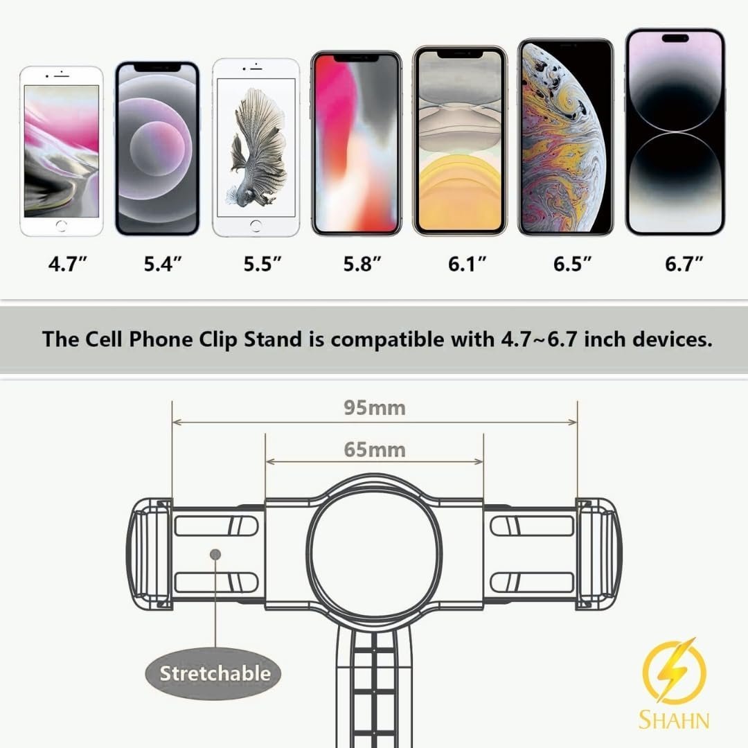Universal Adjustable Phone Stand: Sturdy Desk Holder with Anti-Slip Clamp for Smartphones and Tablets.