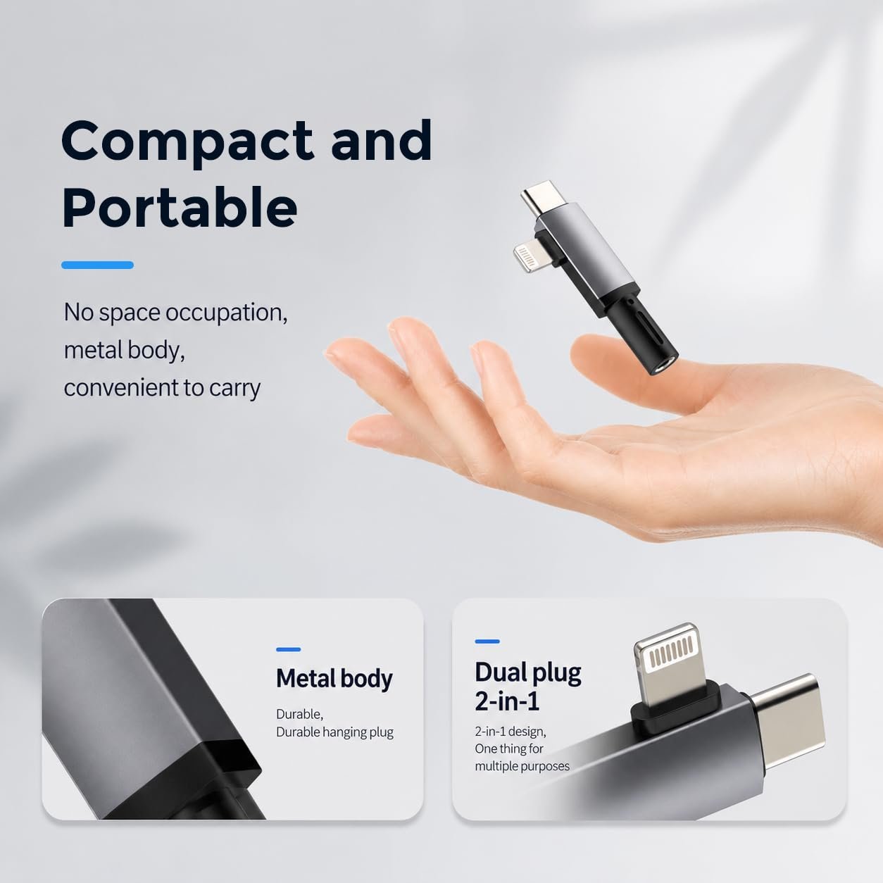 ® 2 in 1 Audio Adapter USB C and Light to 3.5mm Jack Converter