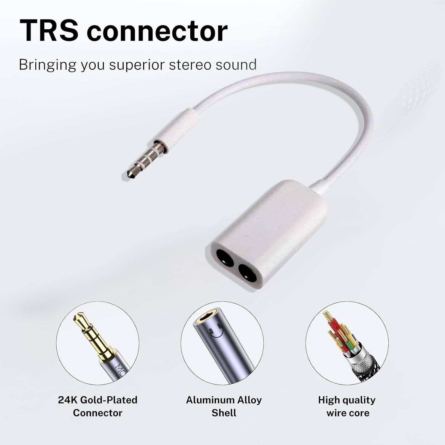 3.5mm Audio Jack Splitter Cable Adapter, Stereo Male to Dual Female AUX Y Splitter for iPhone, iPad, iPod, Laptop, Mobile, Headphone & Mic Support – White (Colors May Vary)