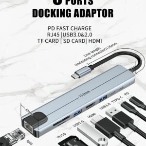 GENERIC USB C HDMI Adapter 8 in 1 Type C Docking Station Aluminum with 4K HDMI Output, RJ45,2 USB 3.0 Ports,Compatible with MacBook Pro