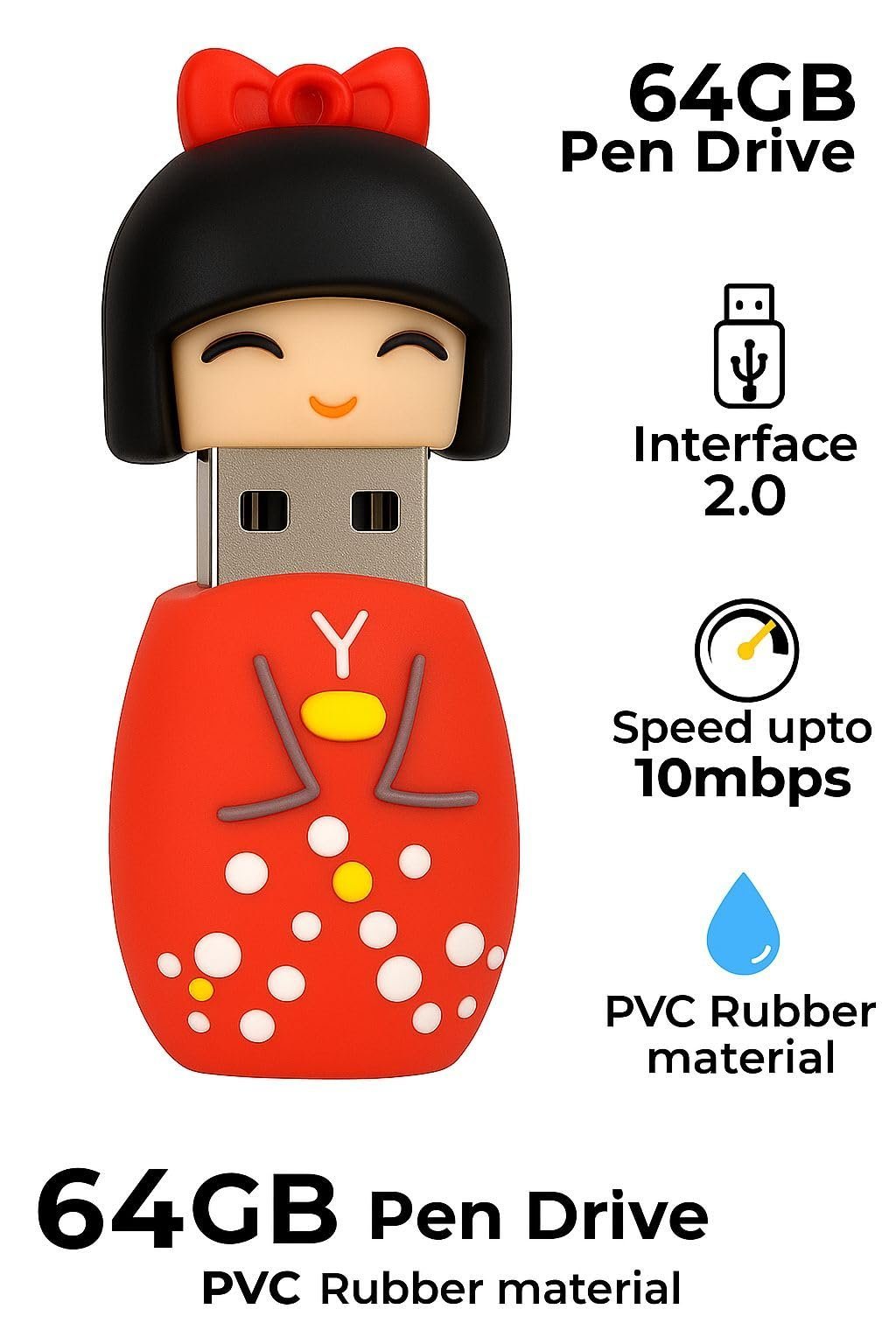 SippyTales~Cartoon Character USB Flash Drive – PVC Material, Cute Figurine Pen Drive, High Speed Data Storage, Portable Memory Stick for Laptop, PC & Car Audio, 1pc (4, GB)