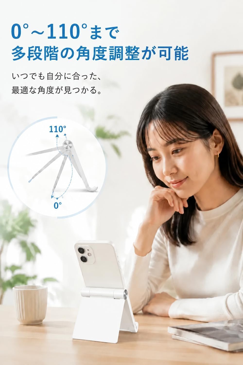 Tablet Stand, Smartphone Stand, ABS Material, Lightweight, Foldable, Adjustable Angle, Anti-Slip, Suitable for Smartphones and Tablets (White - Set of 2)