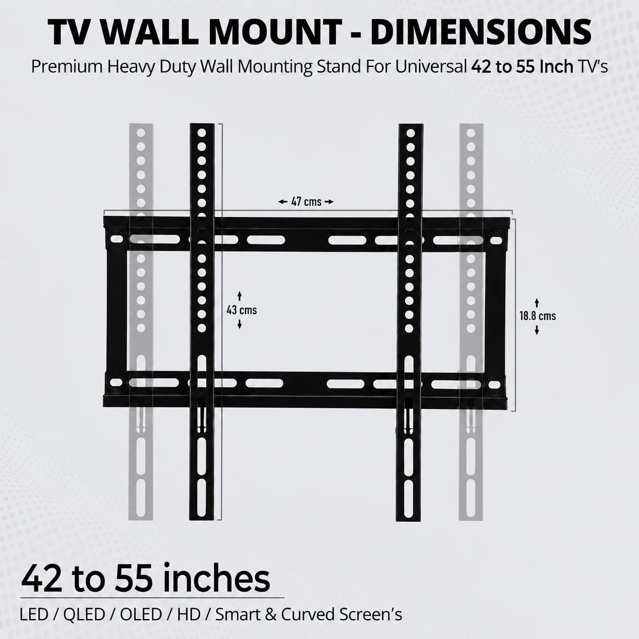TV Wall Mount 42 to 55 Inches - Pack of 1 | Heavy Duty TV-Wall Stand | Flat Panel Wall-Mount | Universal Fixed Stand