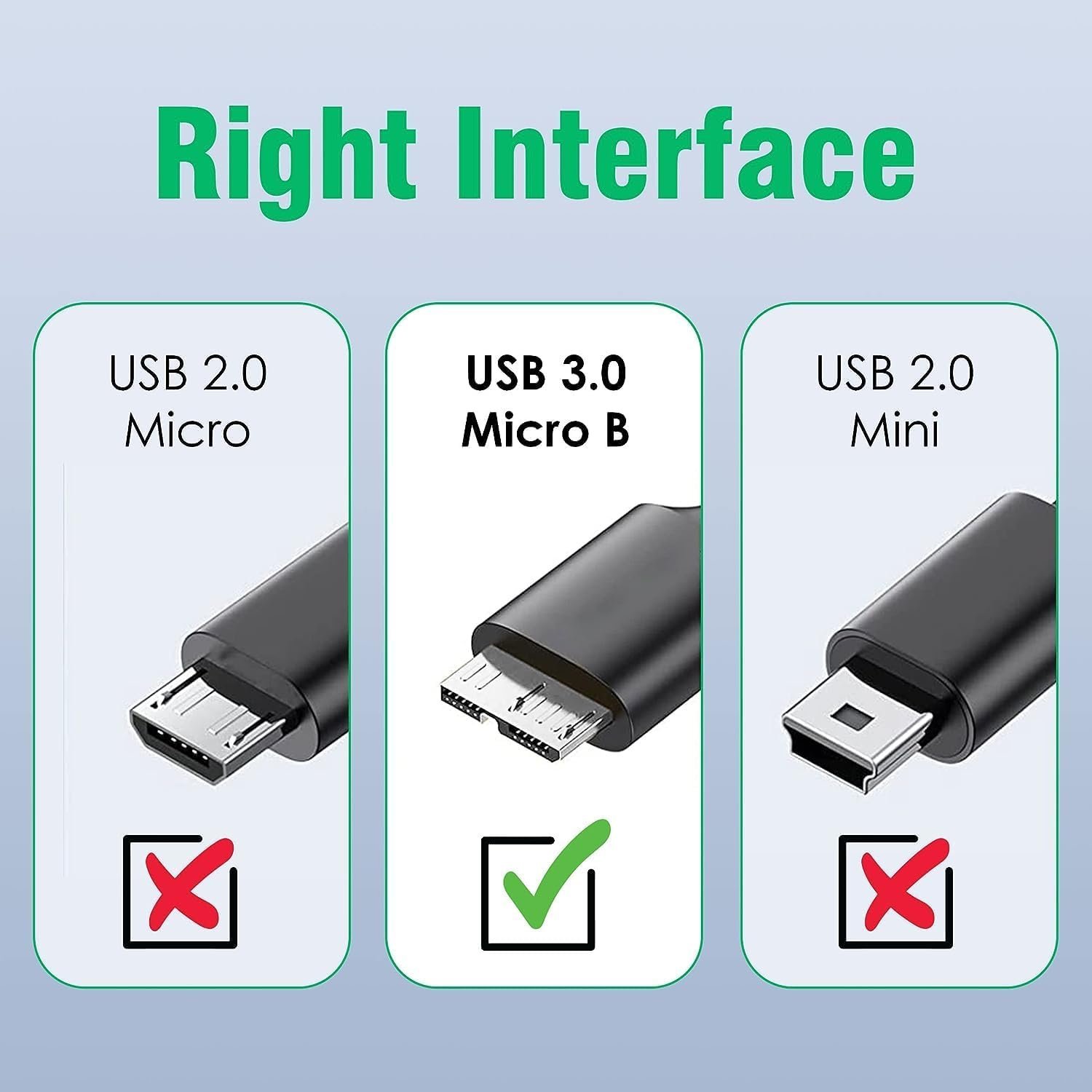 High Speed Data Sync USB 3.0 Type A Male to Micro B Cord for Wd/Seagate/Toshiba/Samsung/Hitachi, Etc External Hard Disk/Drives Cables (Black) (1.5Ft)