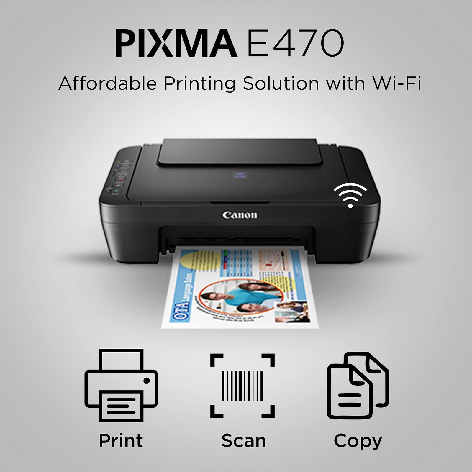 PIXMA E470 All in One (Print, Scan, Copy) WiFi Ink Efficient Colour Printer for Home