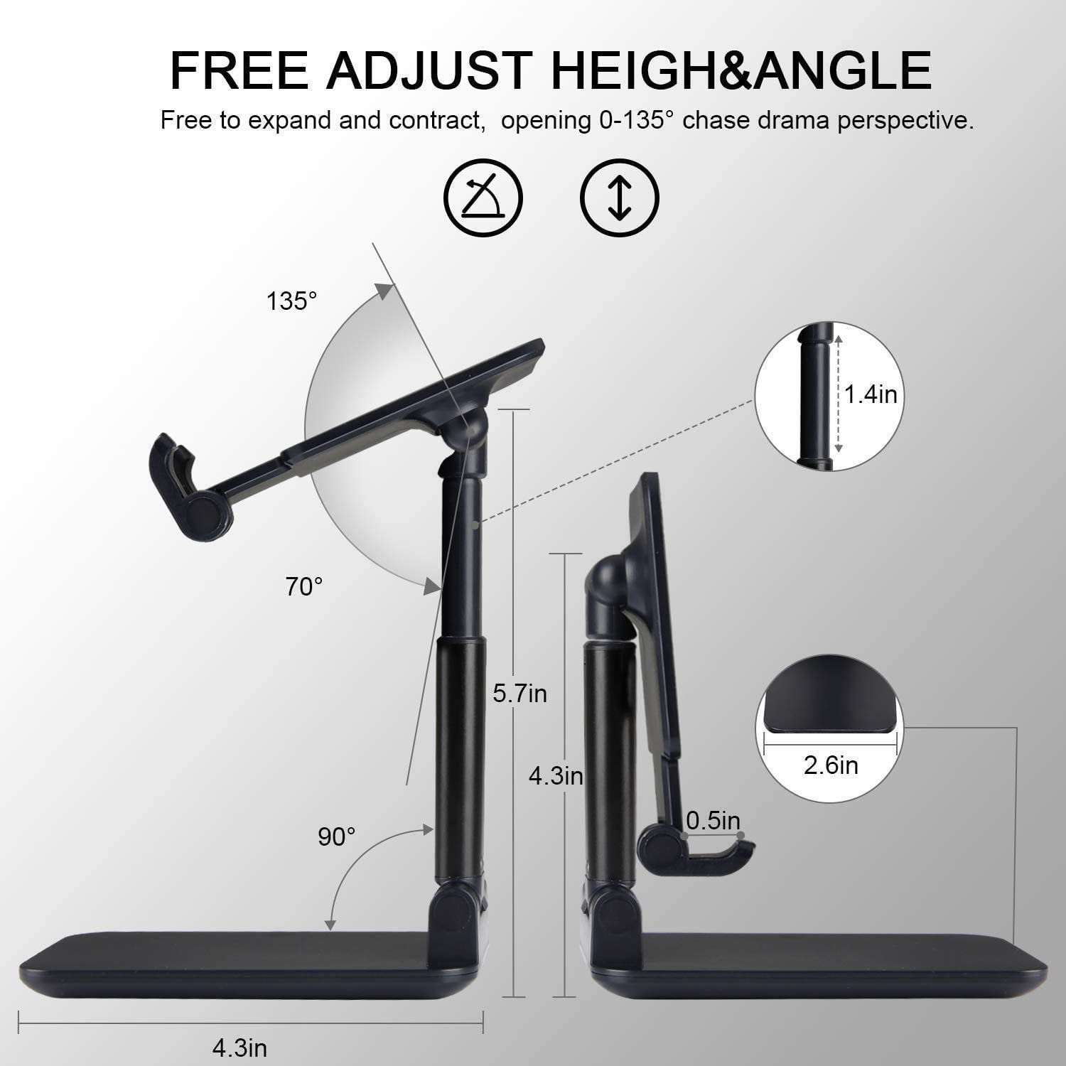 FIT YUVA Black Mobile Stand Tabletop Stand Adjustable Phone Holder and iPad Stand & for Bed, Table, Office, Video Recording Compatible with All Smartphones, Tablet