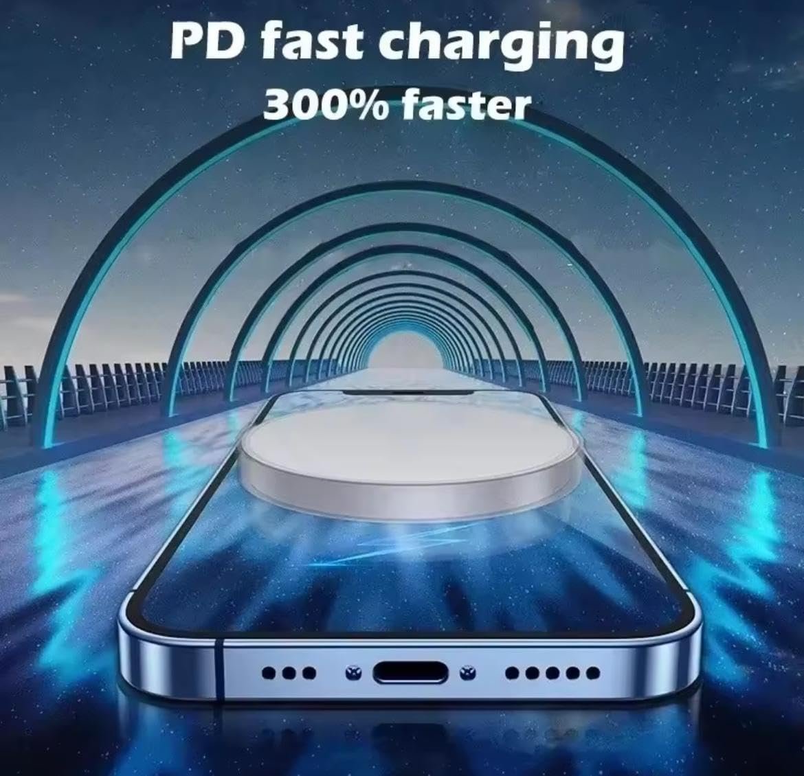 15W Magnetic Induction Wireless Charger with Fast Type-C Charging – Compatible with iPhone 15/14/13/12/11 Series (Standard, Pro, Pro Max) & AirPods