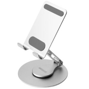 ® Aluminum 360 Rotatable Phone/Tablet Stand (Under 10inch) - MVPmini | Adjustable, Sturdy, and Versatile | Universal Compatibility | Hands-Free Viewing (Metallic Silver)