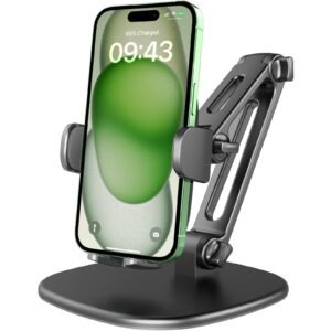 Height-Adjustable Phone Stand with Triple Clamp and Heavy Base