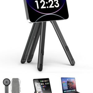 Magnetic Phone Tripod Stand, 3-in-1 Adjustable Holder for iPhone iPad Laptop, 8-Level Height & Angle, Portable Aluminum Alloy Desktop Stand, Compatible with 4-13” iPhone, 10-16” Laptops & Tablets