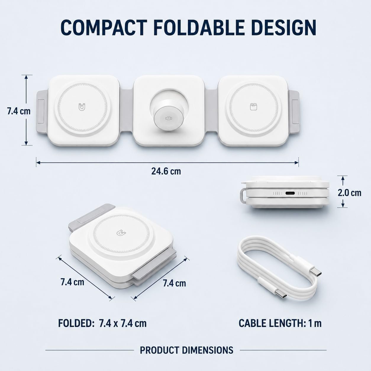 3 in 1 Foldable Wireless Charging Station, White