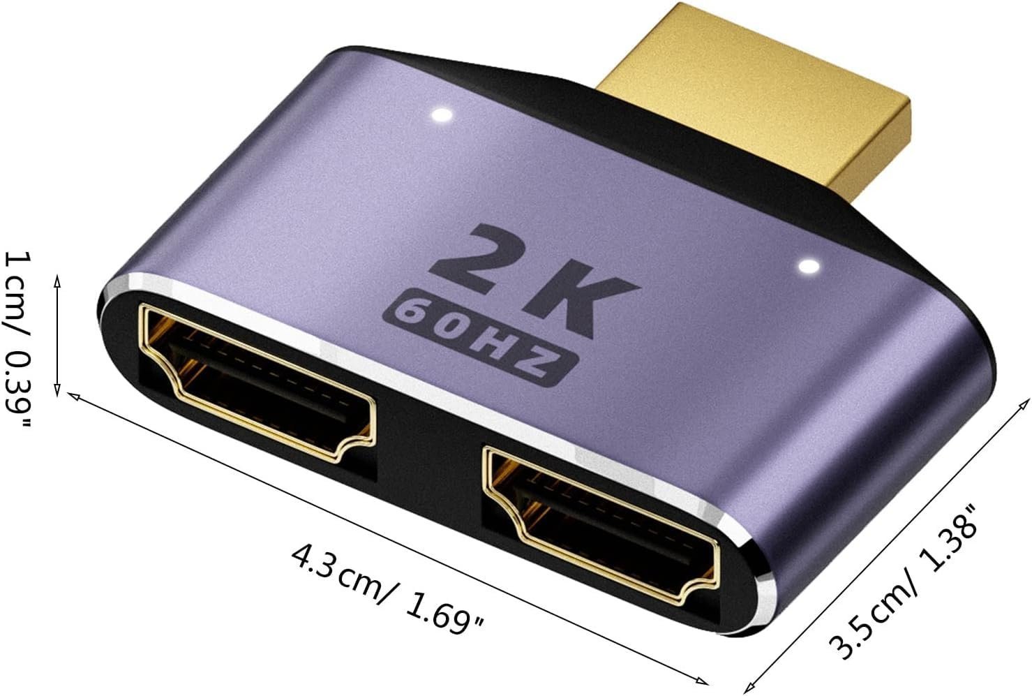 HDMI Splitter 1 in 2 Out Bi-Directional Switch – 2K@60Hz HD Display, HDMI 1 Male to 2 Female Adapter with LED Indicator for TV, Monitor, Laptops