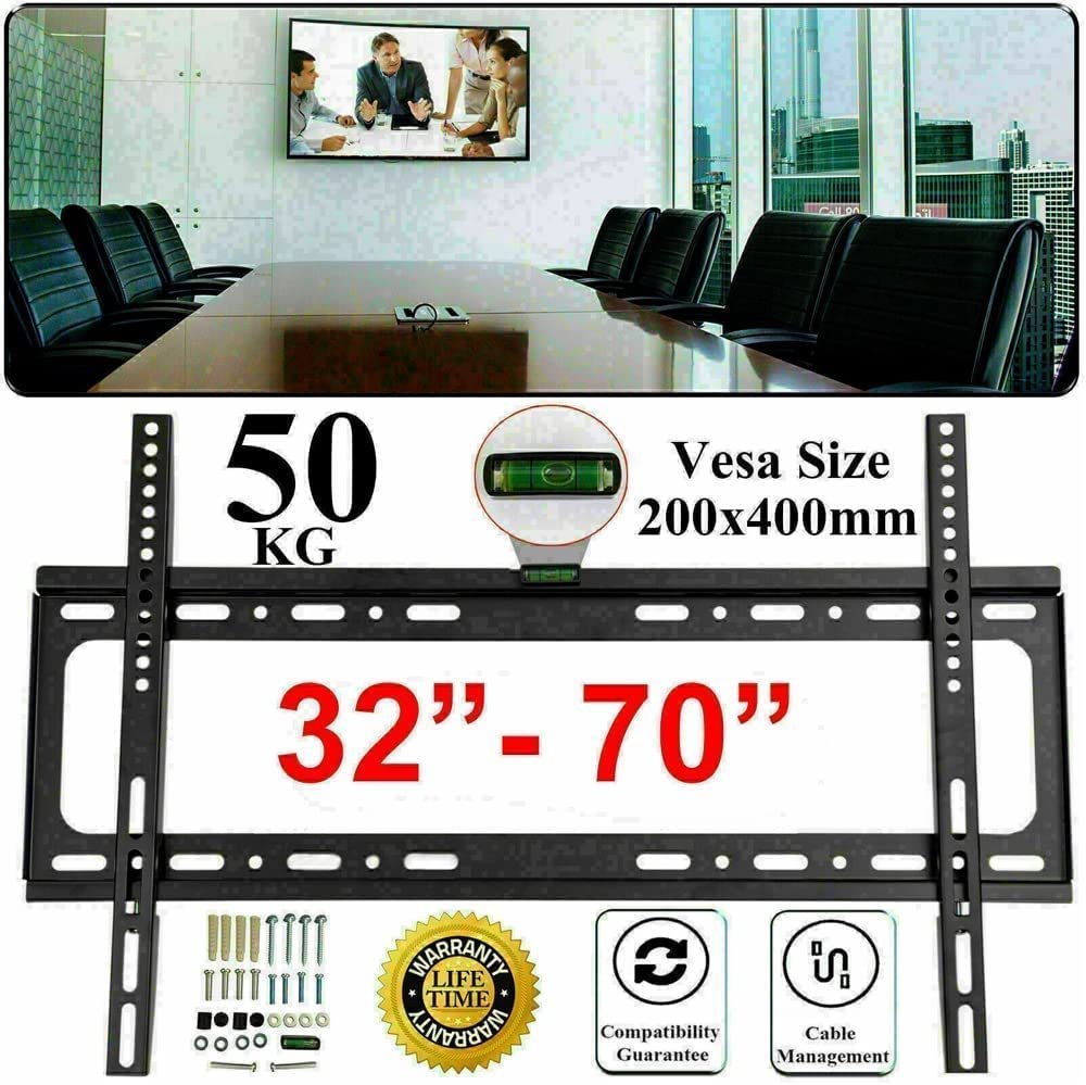 TV Wall Bracket Mount for 32-70 inch TVs, Ultra Heavy Duty TV Wall Mount With Bubble Level VESA 200 x 200mm to 600 x 400mm for Flat & Curved TV Load Capacity Up to 50KG For LED LCD OLED Plasma Screens