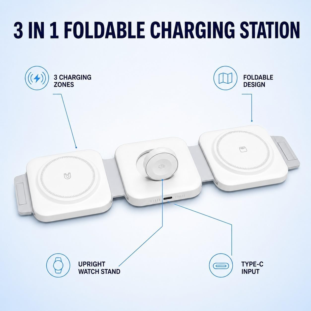3 in 1 Foldable Wireless Charging Station, White