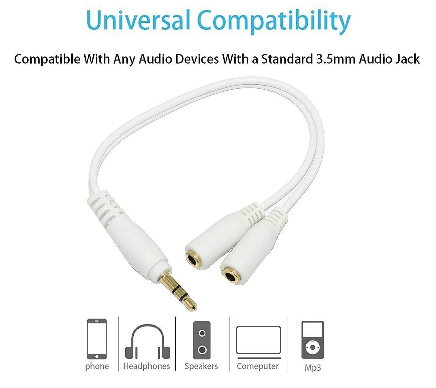 3.5mm jack 1 male to 2 female Stereo headphone earphone Jack Y Splitter audio adapter Cable (Multicolor - Color may vary)